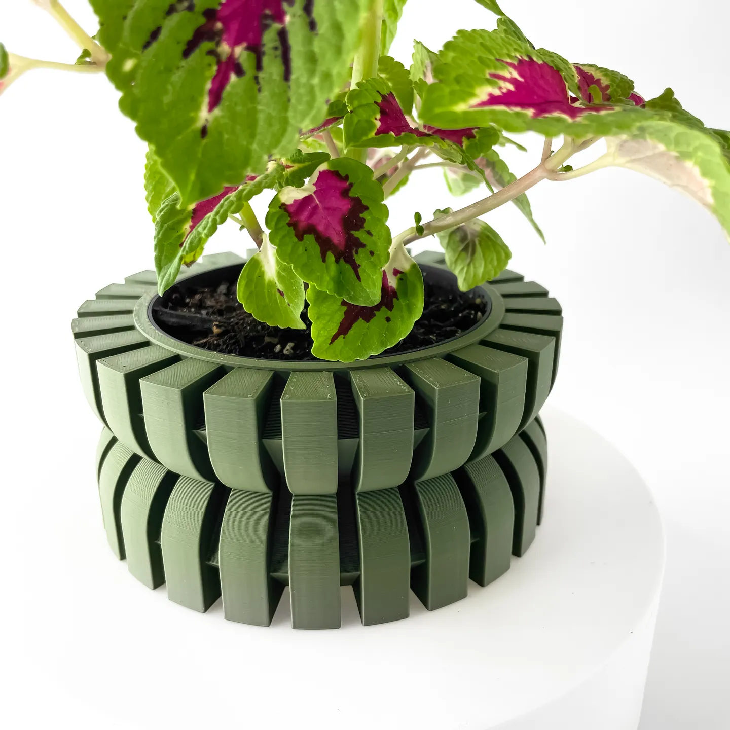 The Griva Planter Pot with Drainage Tray | Modern & Unique Home Decor- 0028 (Army Green, 3" Opening)