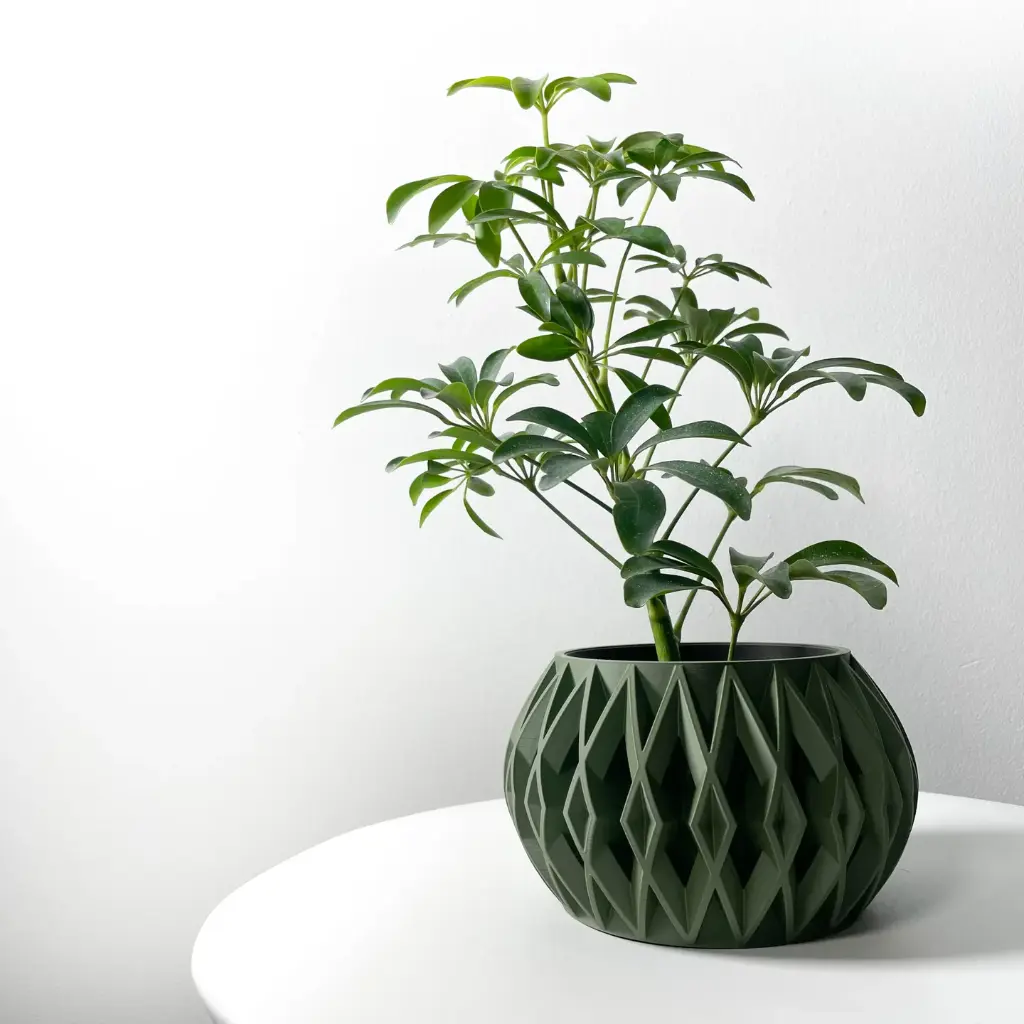 The Orik Planter Pot with Drainage Tray | Modern & Unique Home Decor- 0047 (Army Green, 3" Opening)