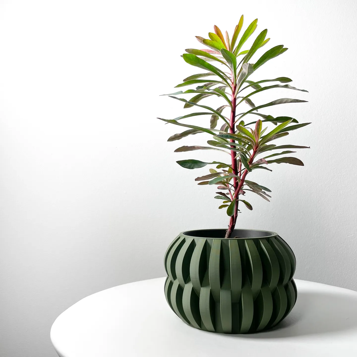 The Povan Planter Pot with Drainage Tray | Modern & Unique Home Decor- 0048 (Army Green, 3" Opening)