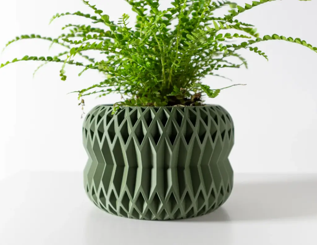 The Rydan Planter Pot with Drainage Tray | Modern & Unique Home Decor- 0049 (Army Green, 3" Opening)