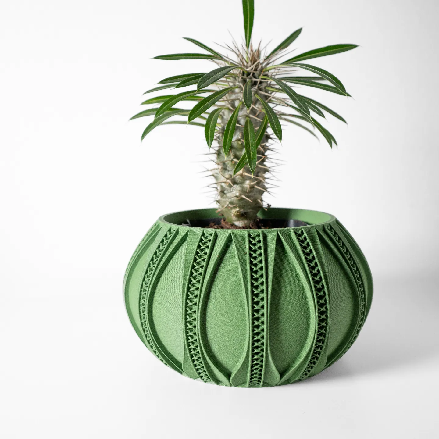 The Ryne Planter Pot with Drainage Tray | Modern & Unique Home Decor- 0098 (Army Green, 3" Opening)