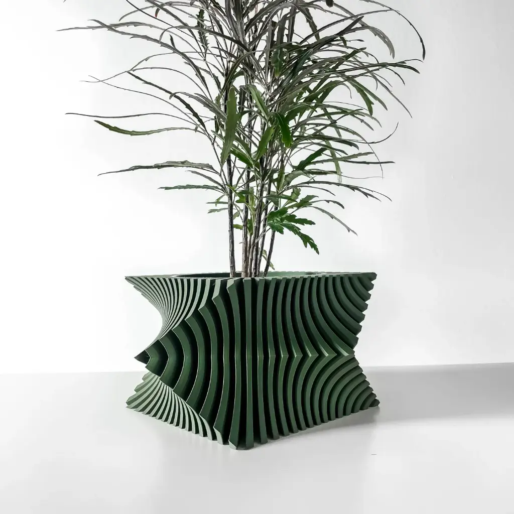 The Anio Planter Pot with Drainage Tray | Modern & Unique Home Decor- 0130 (Army Green, 3" Opening)