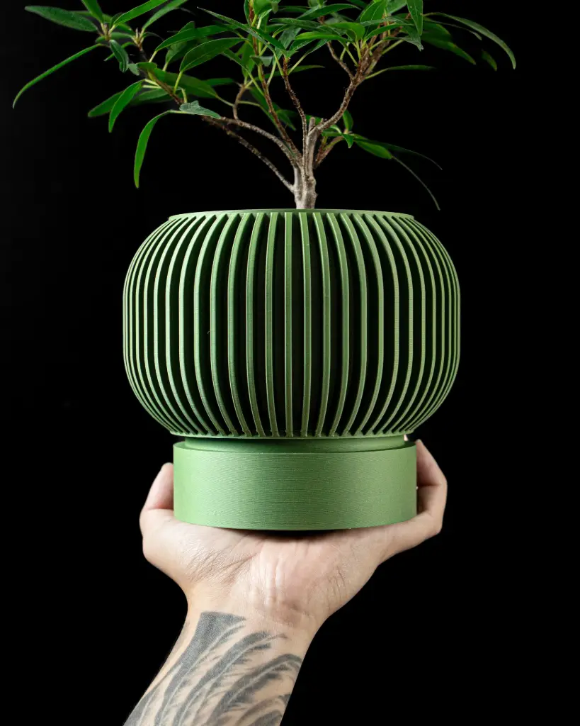 The Yuso Planter Pot with Drainage Tray | Modern & Unique Home Decor- 0145 (Army Green)