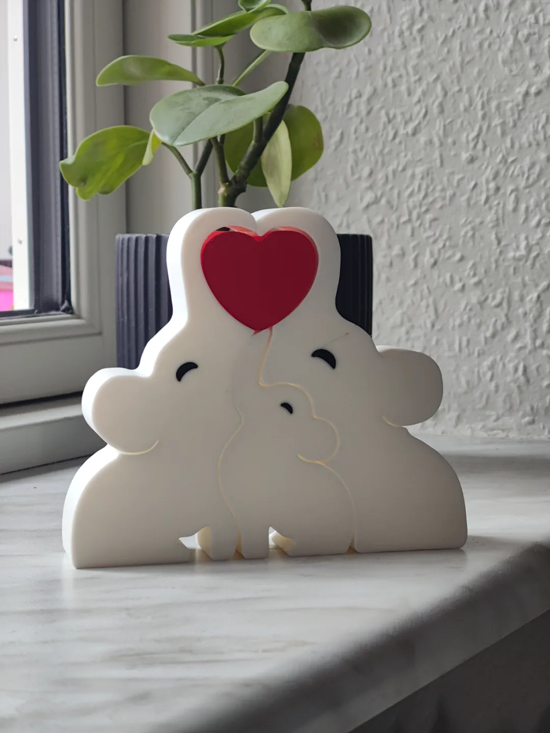 Elephant Family with Heart Sculpture for Home Decor - 9014