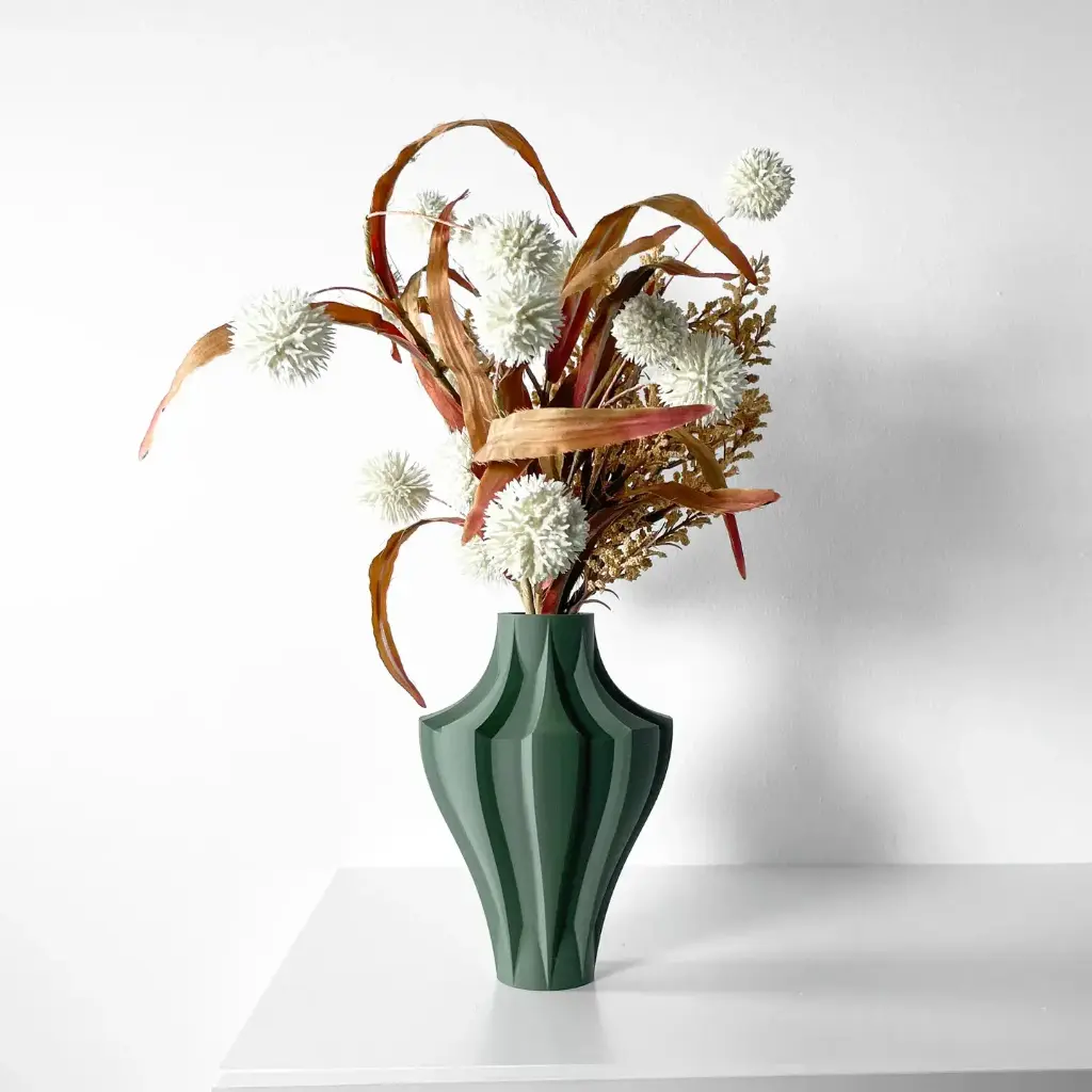 The Novak Flower Vase | Modern & Unique Home Decor for Flower Arrangements - 1020 (Army Green, 7 Inch)