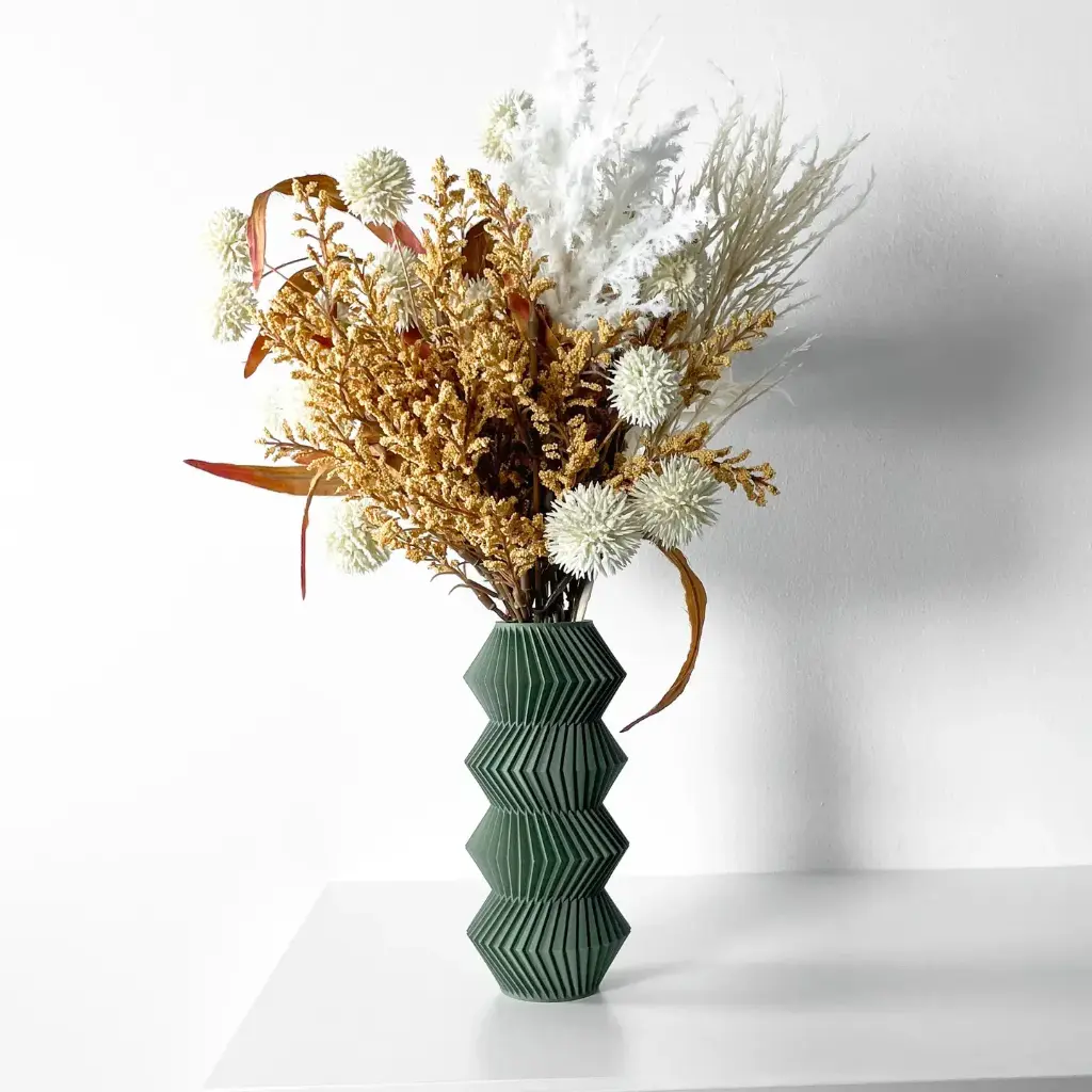 The Quelo Flower Vase | Modern & Unique Home Decor for Flower Arrangements - 1021 (Army Green, 7 Inch)
