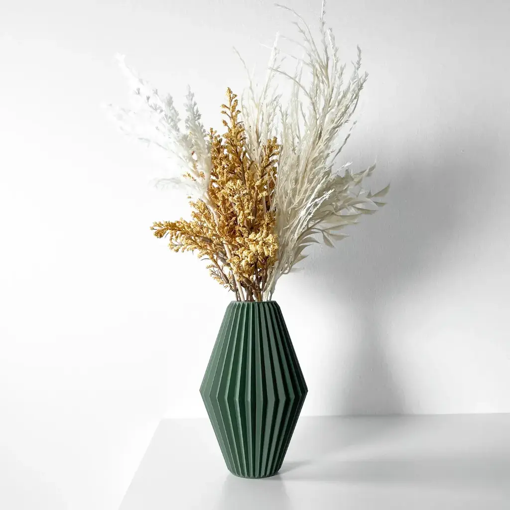 The Hivara Flower Vase | Modern & Unique Home Decor for Flower Arrangements - 1025 (Army Green, 7 Inch)