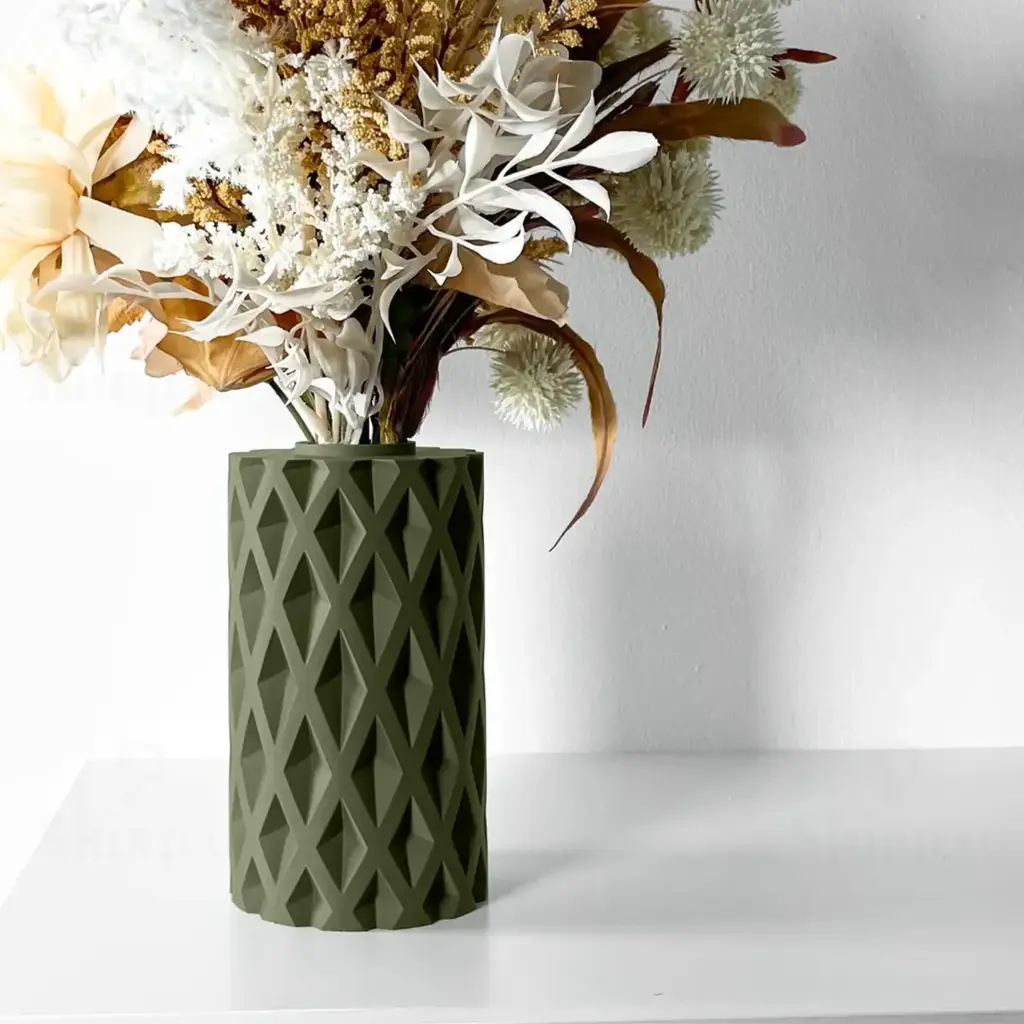 The Kymara Flower Vase | Modern & Unique Home Decor for Flower Arrangements - 1027 (Army Green, 7 Inch)