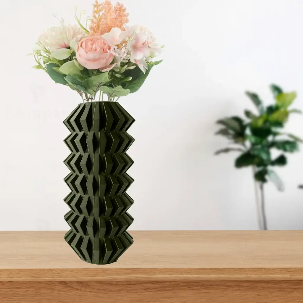 The Lomo Flower Vase | Modern & Unique Home Decor for Flower Arrangements - 1028 (Army Green, 7 Inch)
