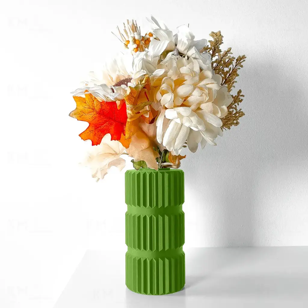 The Galorin Flower Vase | Modern & Unique Home Decor for Flower Arrangements - 1055 (Army Green, 7 Inch)