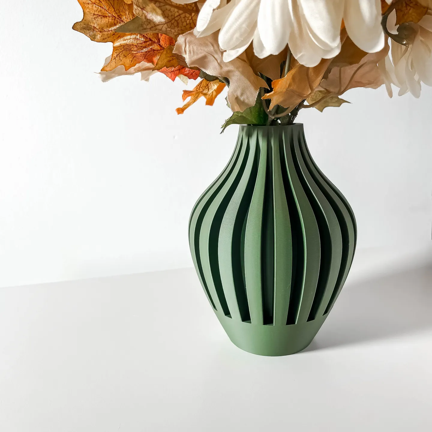 The Leris Flower Vase | Modern & Unique Home Decor for Flower Arrangements - 1093 (Army Green, 7 Inch)