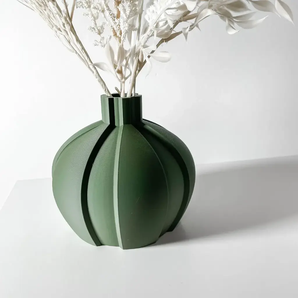 The Yomu Flower Vase | Modern & Unique Home Decor for Flower Arrangements - 1092 (Army Green, 7 Inch)