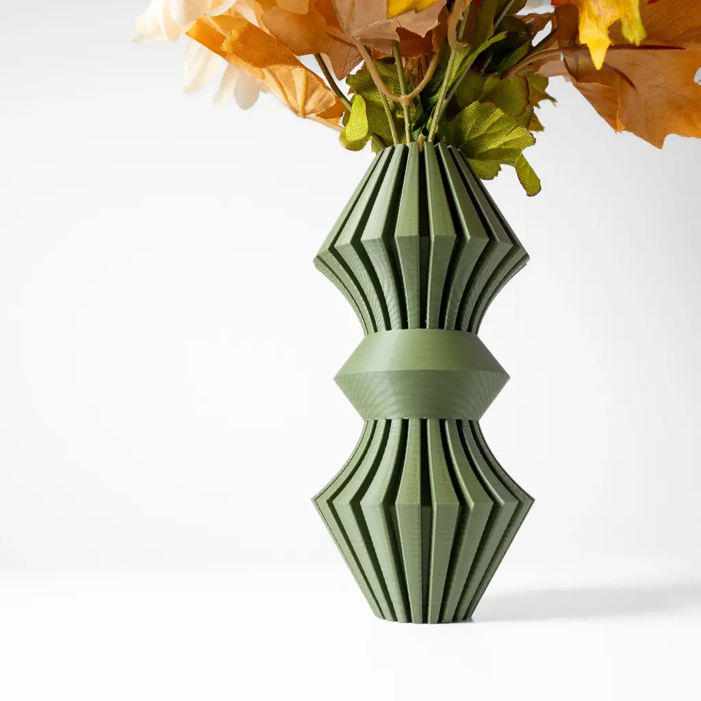 The Korin Flower Vase | Modern & Unique Home Decor for Flower Arrangements - 1109 (Army Green, 7 Inch)