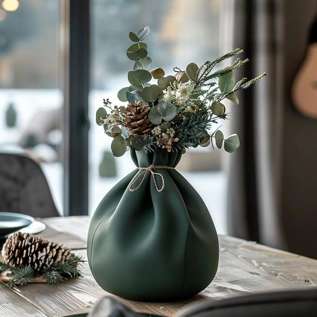 The Evergreen Xmas Flower Vase | Modern & Unique Home Decor for Flower Arrangements - 1139 (Army Green, 7 Inch)