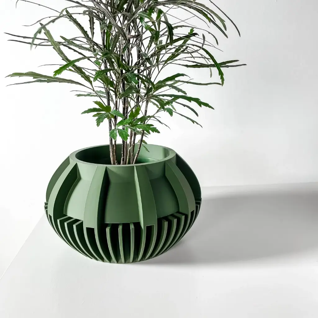 The Loso Planter Pot with Drainage Tray | Modern & Unique Home Decor - 0010 (Army Green, 3" Opening)